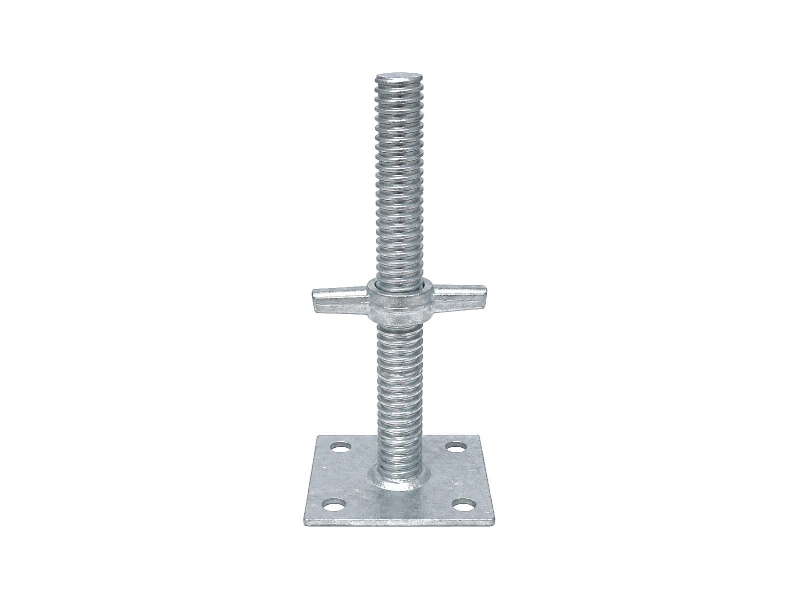 Gato de base galvanizado con vástago roscado y placa 120 × 120 mm